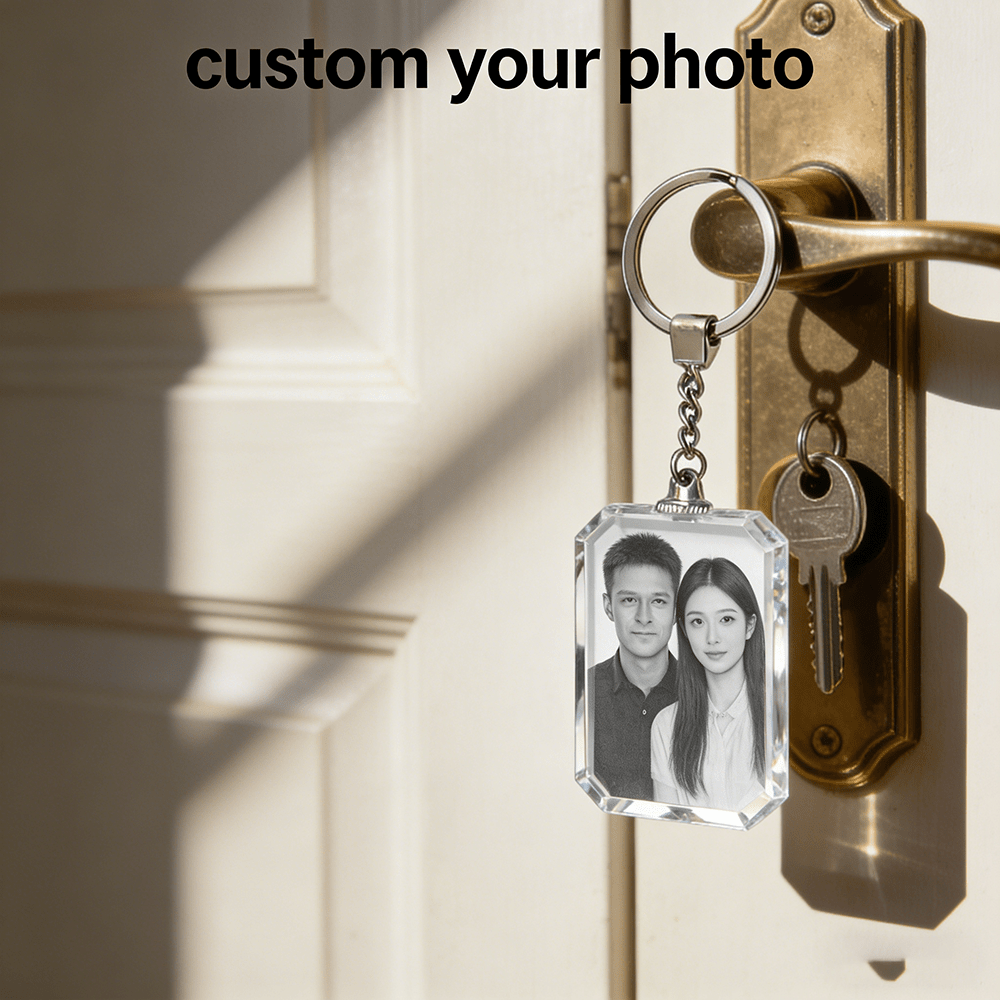 TEMU 1:1 Portrait Customization Glass Keychain - Customized Personalized Couple Photo - Perfectly Suitable For Keys, Bags, And Car Decor - Ideal