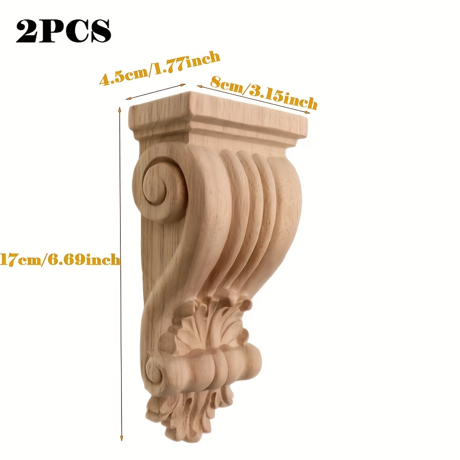 Image of 2 European-style Solid Wood Carved Column Head Appliques, Decorative Roman Column Beam Supports - Wooden Brackets, Classic Decorative Supports Featuring Intricate Floral And Scroll Patterns