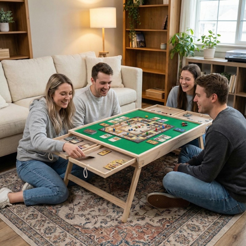 Multifunctional Folding Game Table with Drawer Storage Compartments