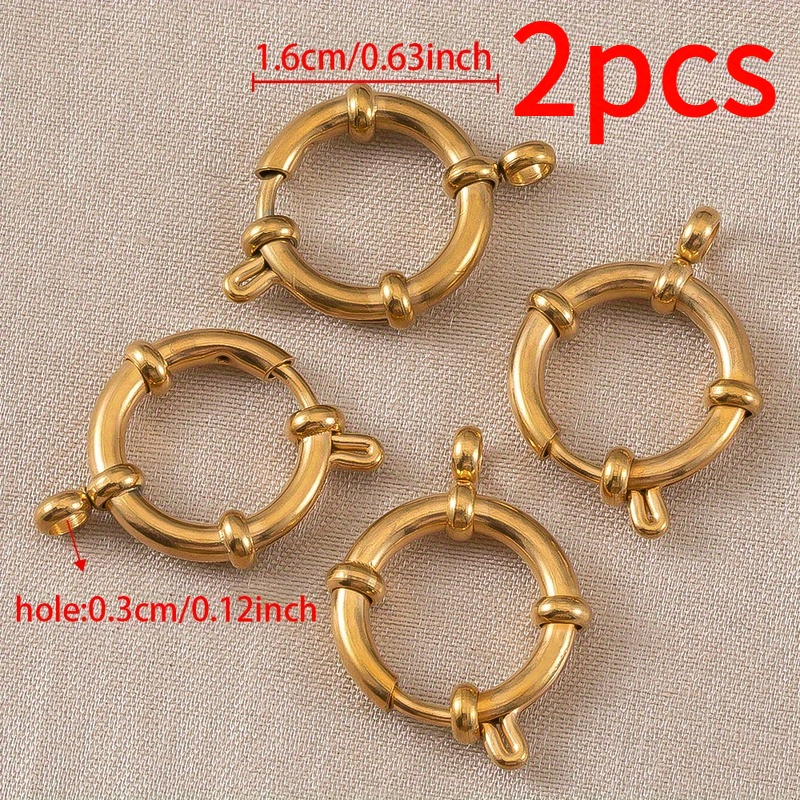 Image of 2pcs Basic Stainless Steel Bead Connectors Sailor Clasp Round Spring Clasp For Necklace String Jewelry Making Supplies