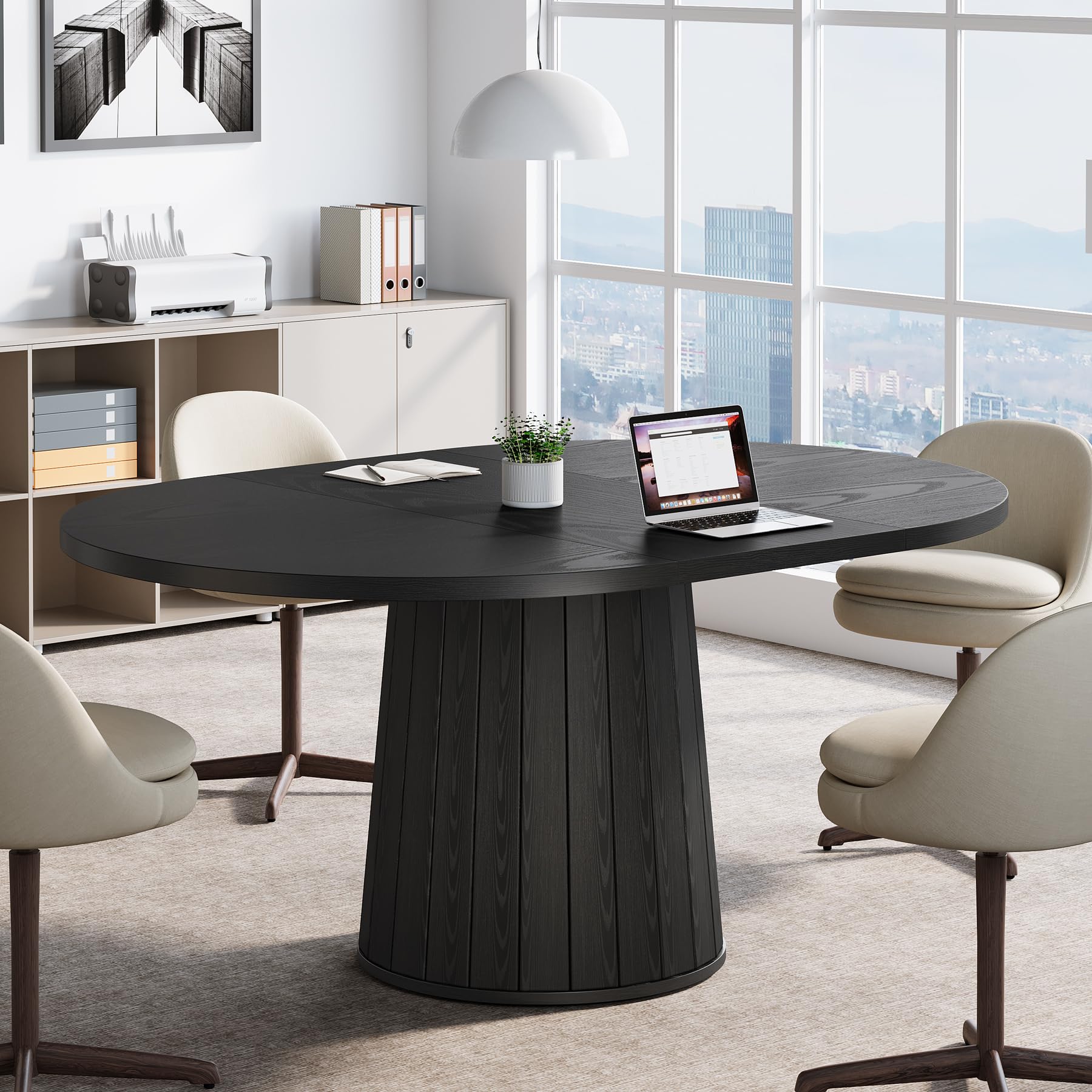 Oval Conference Table, 55.11 Inch Wooden Meeting Table For 6 People, Rustic And Boardroom Table With Sturdy Wood Base, Professional Office Desk Ideal For Conference Room, Office And Meeting Space