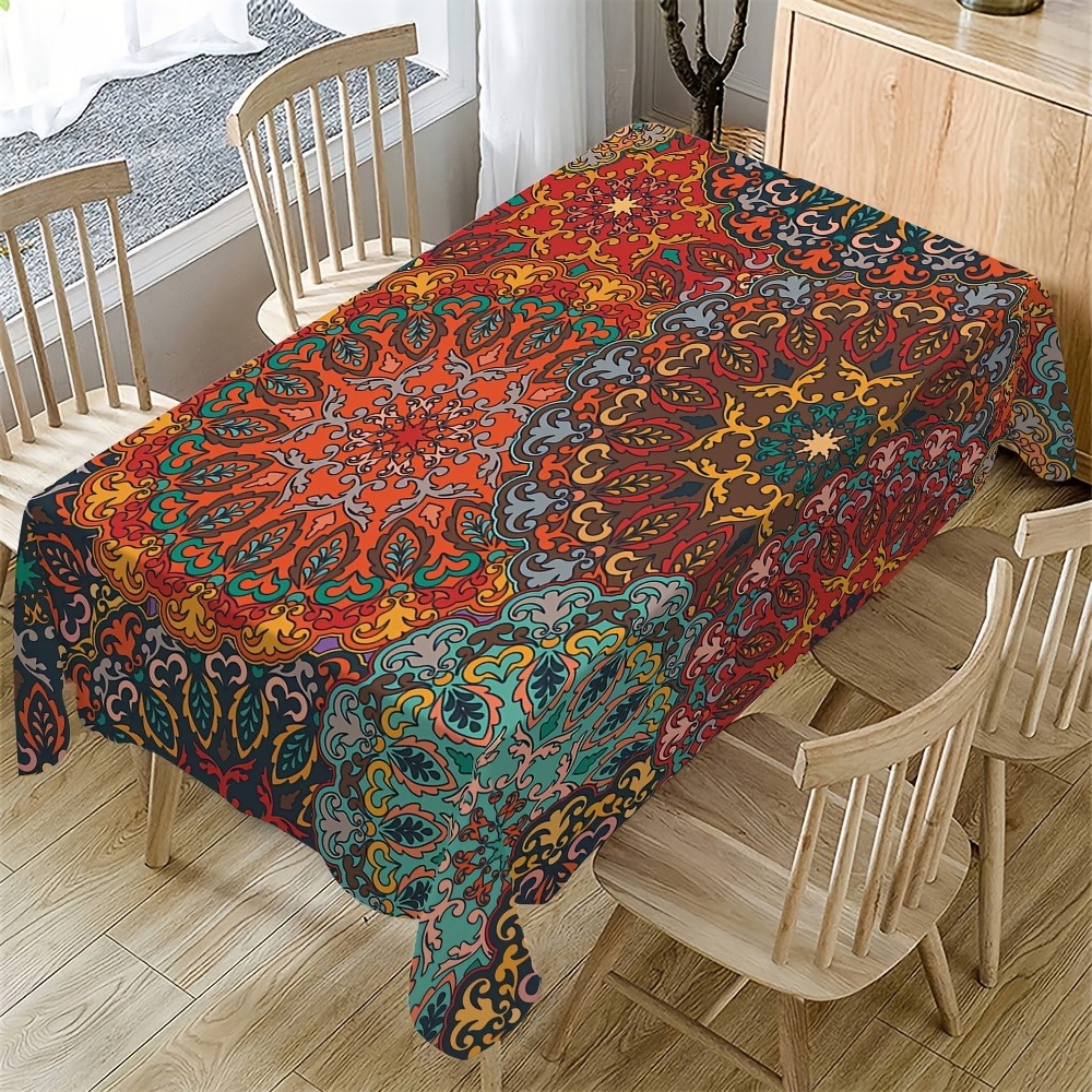 TEMU This 1pc Bohemian Mandala Printed Tablecloth Is Perfect For Family Gatherings, Celebrations, Parties, Picnics, Camping, Weddings, Birthday