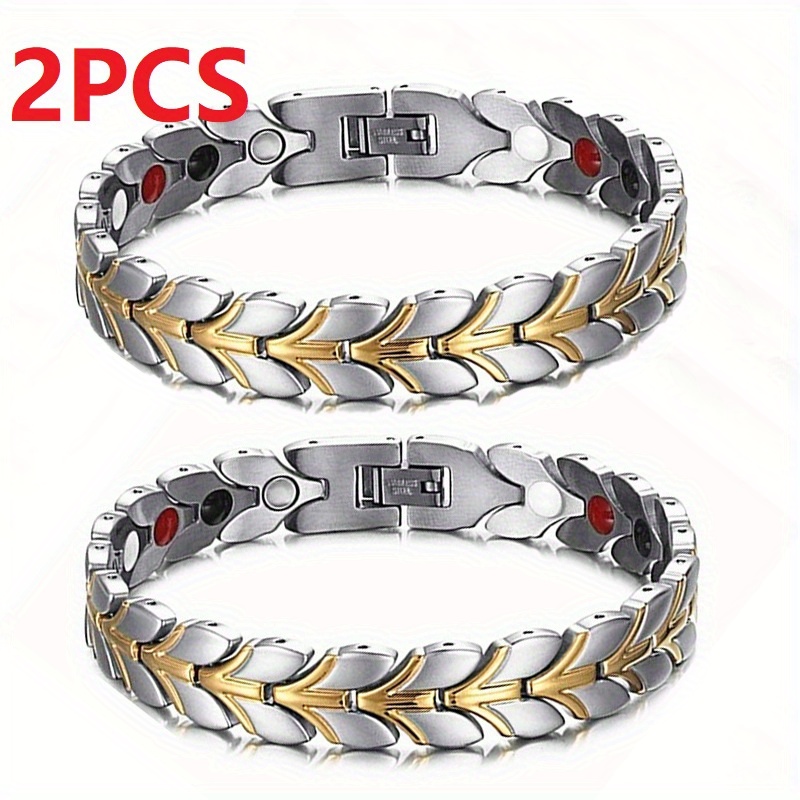 TEMU Set Of 2pcs Of 12mm Versatile Wide Hip Hop Men's Fashion V-shaped Magnetic Bracelets, Jewelry Additions