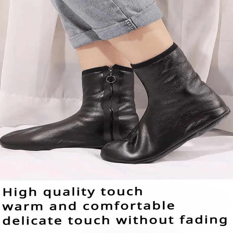 

Plush-lined Leather Socks With Zipper - Cozy Mid-calf Socks For , Birthday, Christmas, New Year Gifts