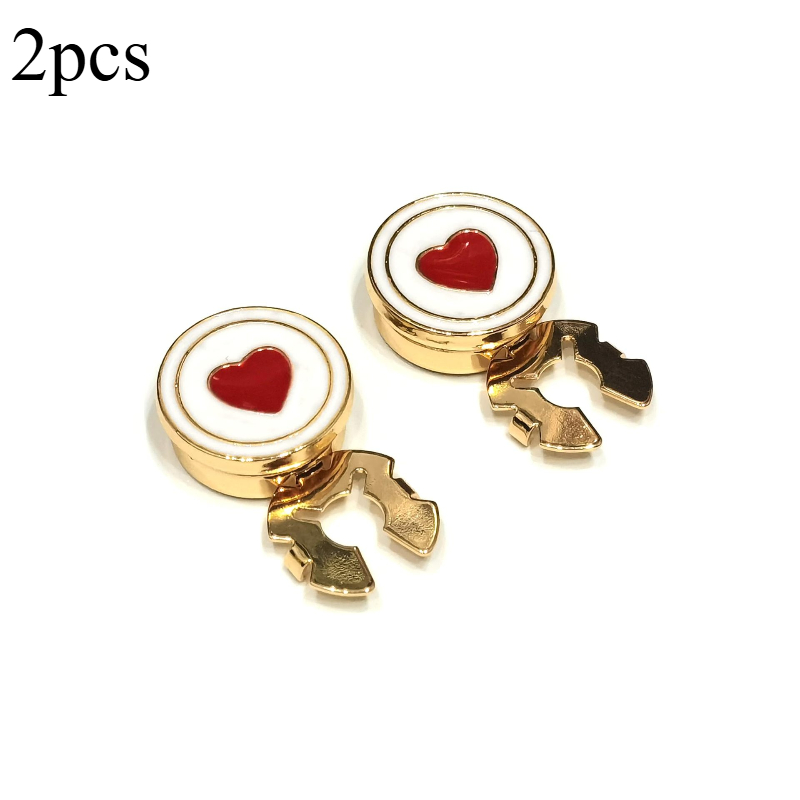 Image of Women's Elegant Rhinestone Button Covers - Detachable Clip-on Decorations With Red Heart & Golden Accents, Durable Alloy Material For Shirts, Suits