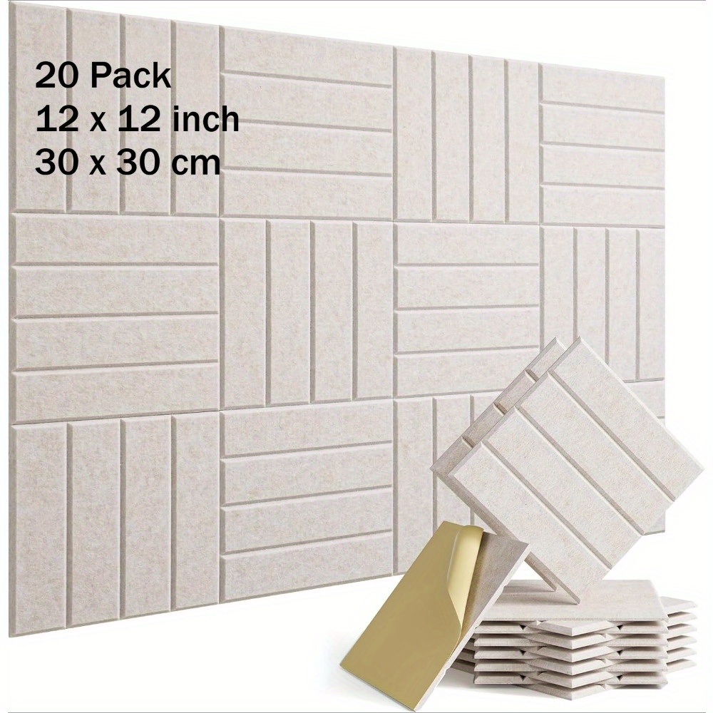 E-shop 20er-Pack Schalldämmplatten, 12 x 12 Zoll Soundsbay selbstklebende Akustik-Wandpaneele, hochdichte schallabsorbierende Paneele für