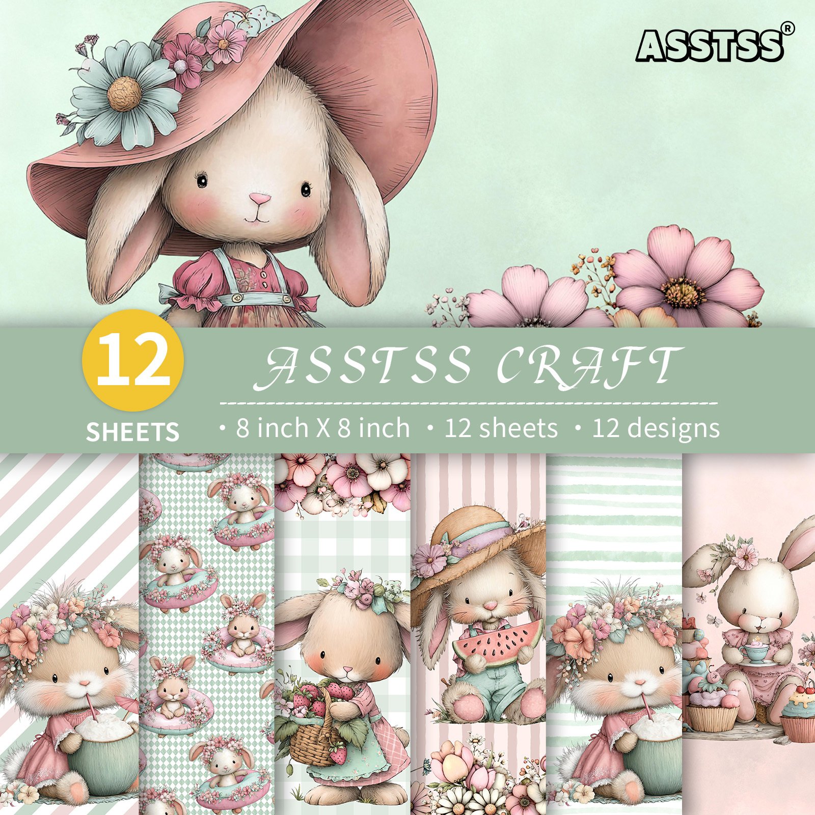 TEMU Bloc de papier épais pour scrapbooking ASSTSS de 12 feuilles, convient pour les baby showers, le journaling et le collage - Papier cartonné