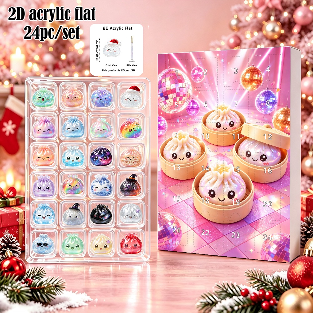 TEMU 2d Flat, 2d Flat, [2d Flat] 24pcs/set Cute Bao Bun Characters 24-day Advent Calendar, 2d Acrylic Flat Hanging Ornaments, Kawaii Pastel Christmas