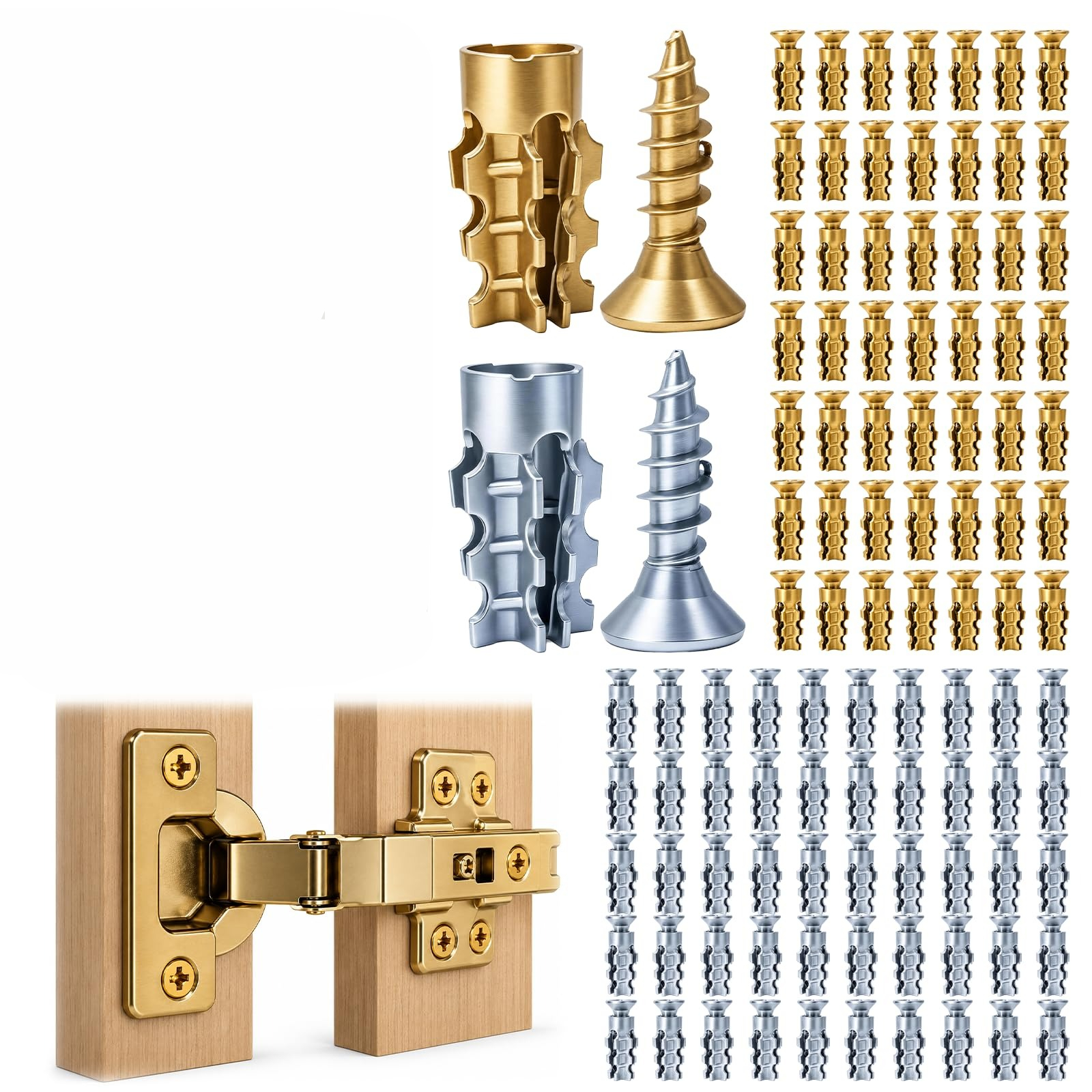 TEMU 60/100 Pairs Hinge Repair Screw And Expansion Anchor Set, 6 X 14mm Short Expansion Screw Set For Door And Cabinet Hinge Screw Hole Repair,