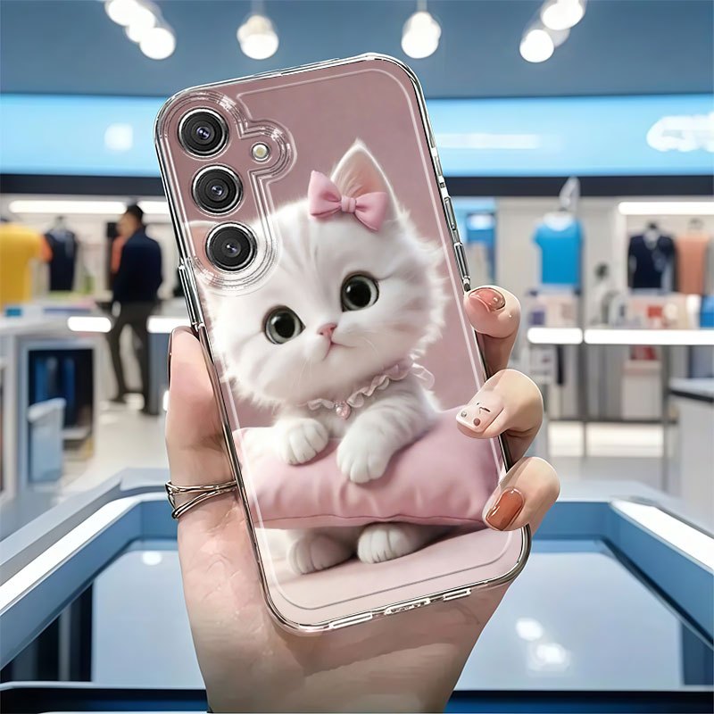 TEMU Phone Case - Pink Cute Cat Pattern Anti-fall Full Coverage Tpu Phone Case For Galaxy A02 A03s A04 A05s A06 A13 A14 A15 A16 5g A21s A22 A23 A24