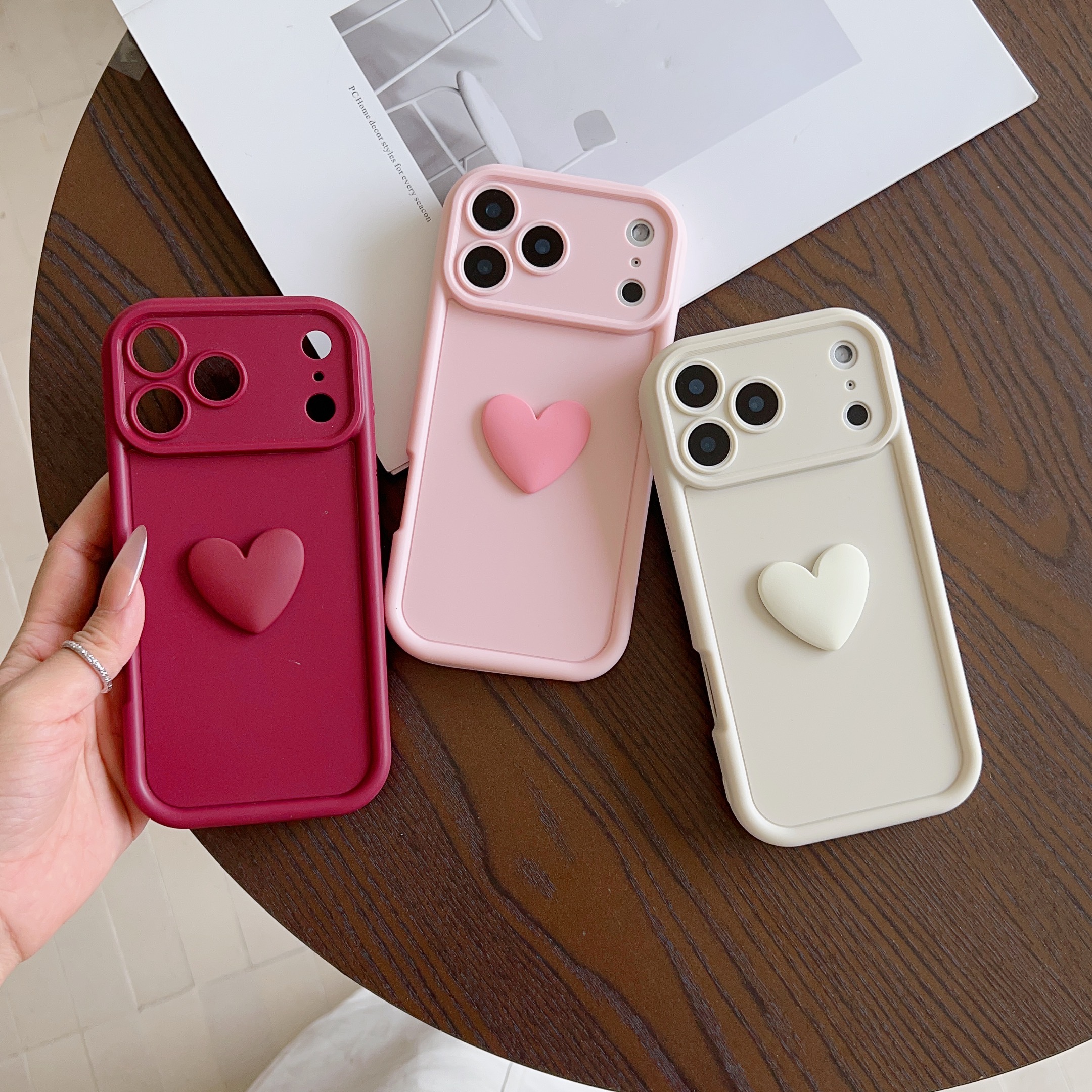 TEMU Phone Case - 3-pack Soft Full Coverage 3d Heart Phone Case, Includes 3pcs 3d Hearts And 3pcs Phone Cases, Christmas Gift, Birthday Gift,