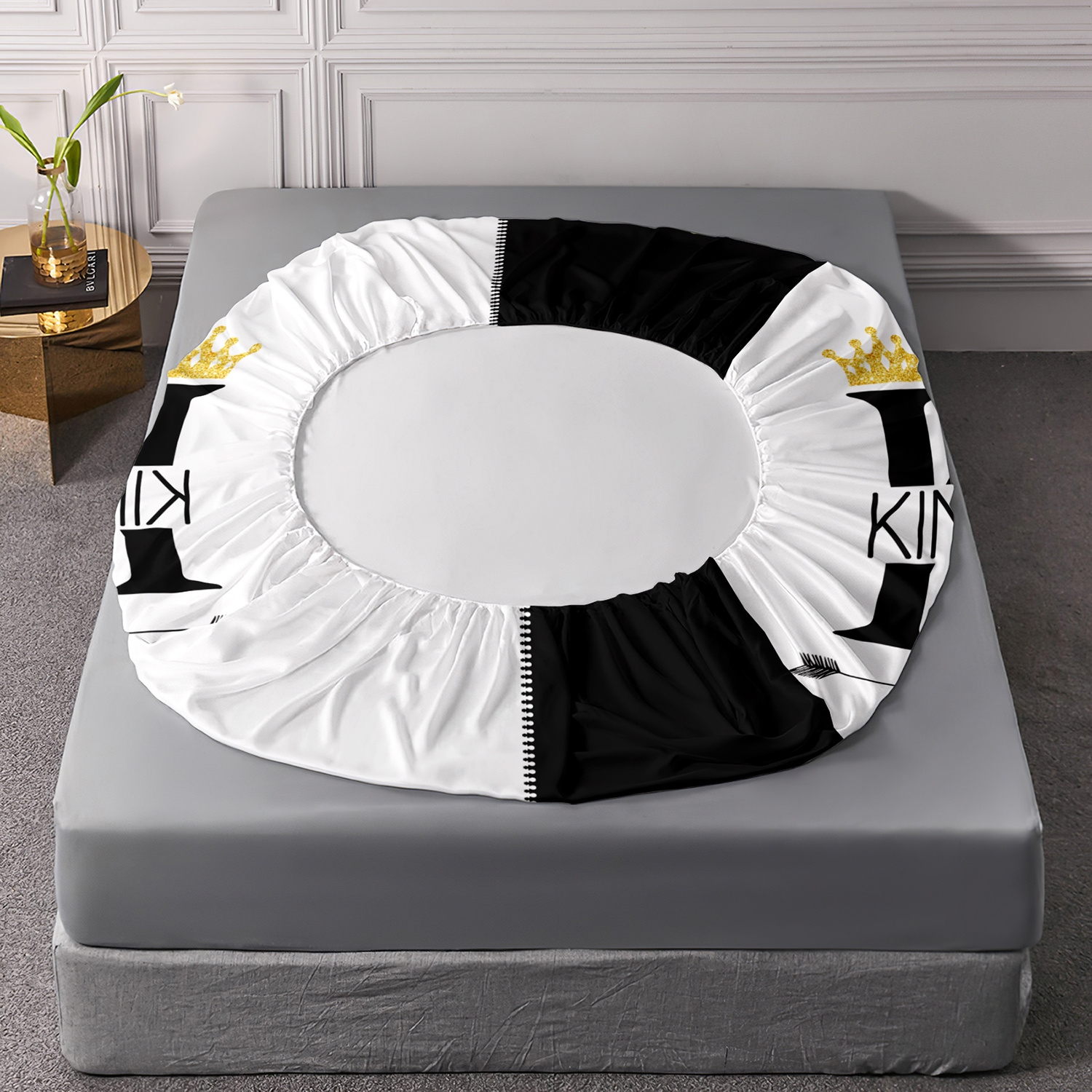 3pcs king queen couple bedding fitted sheets set black white printed bed sheet set for bedroomdormitory and   decorationking and queen   pattern bedding set1 fitted sheet 2 pillowcases without core Product details 5