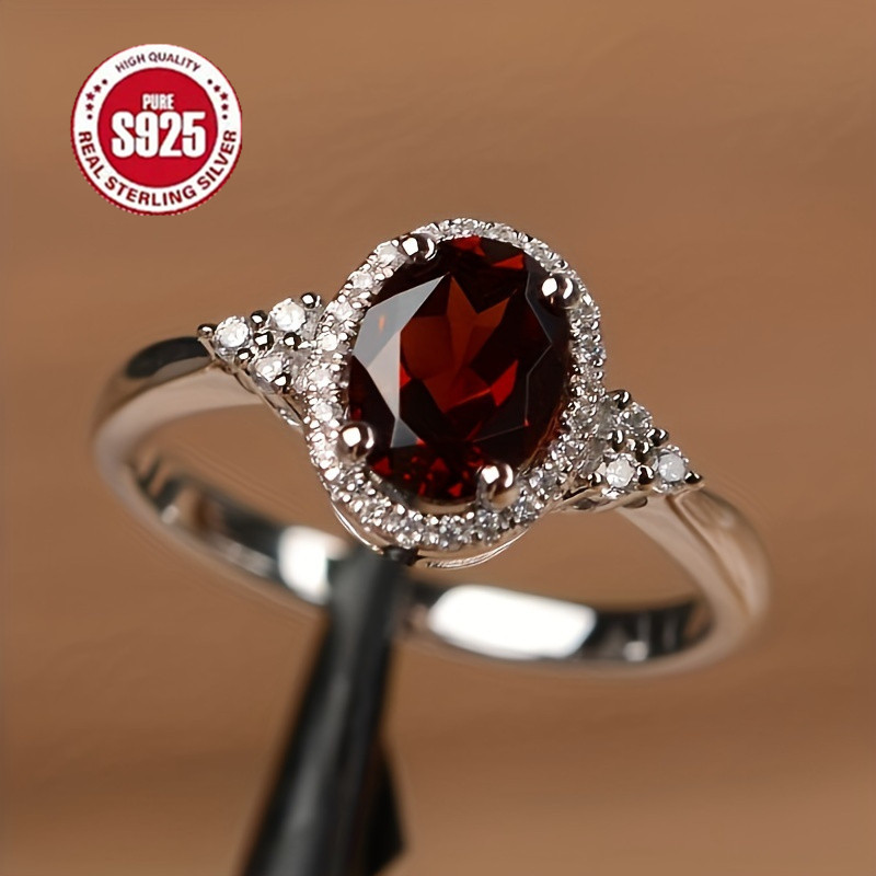 TEMU Une belle bague pour adolescent en argent 925 avec un synthétique rouge foncé spectaculaire, représentant éternel. Cette pièce attrayante est un