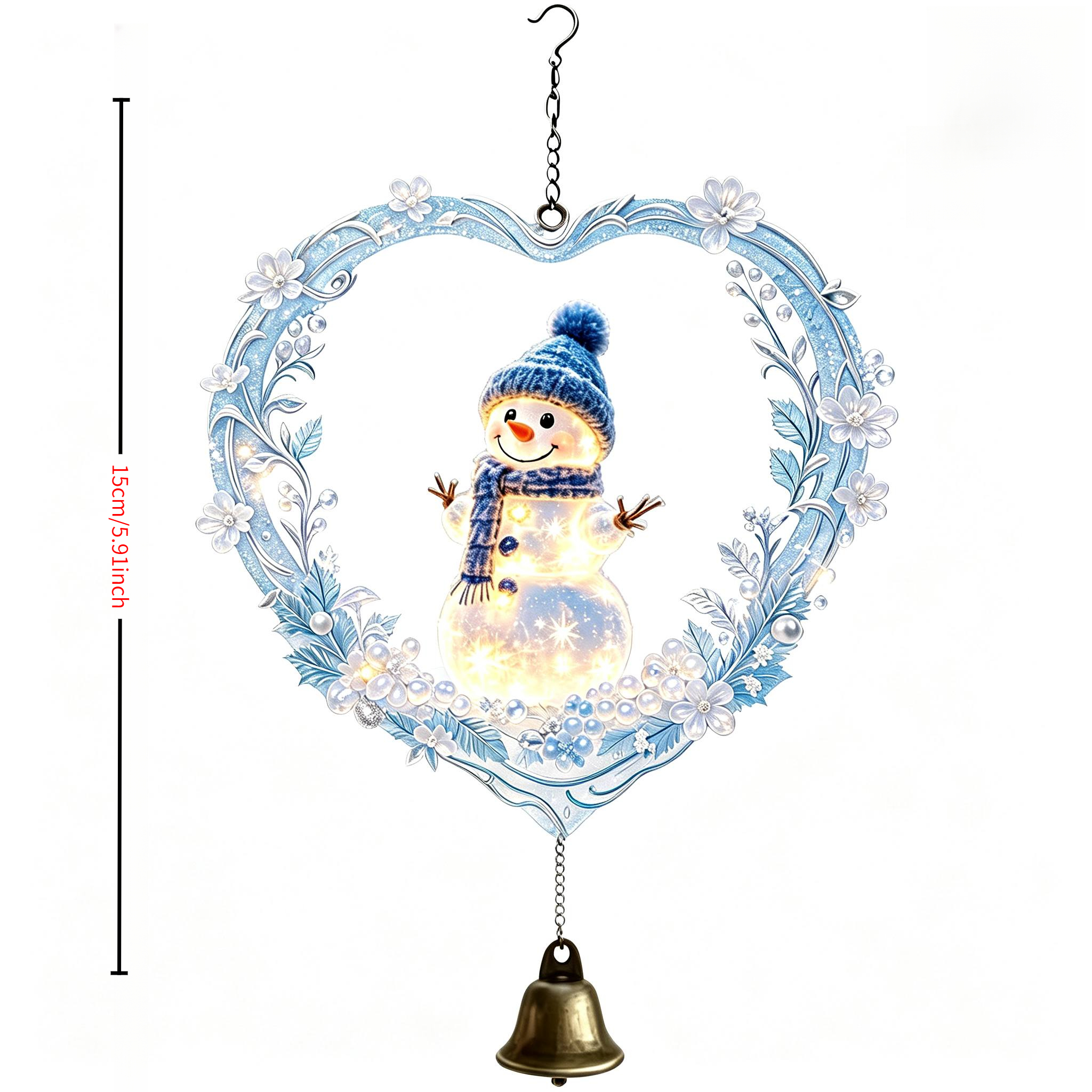 Image of 2d Flat Heart-shaped Flower Frame Beanie Snowman Single Wind Chime Pendant, Suitable For Indoor Windowsills, , And Outdoor Courtyards