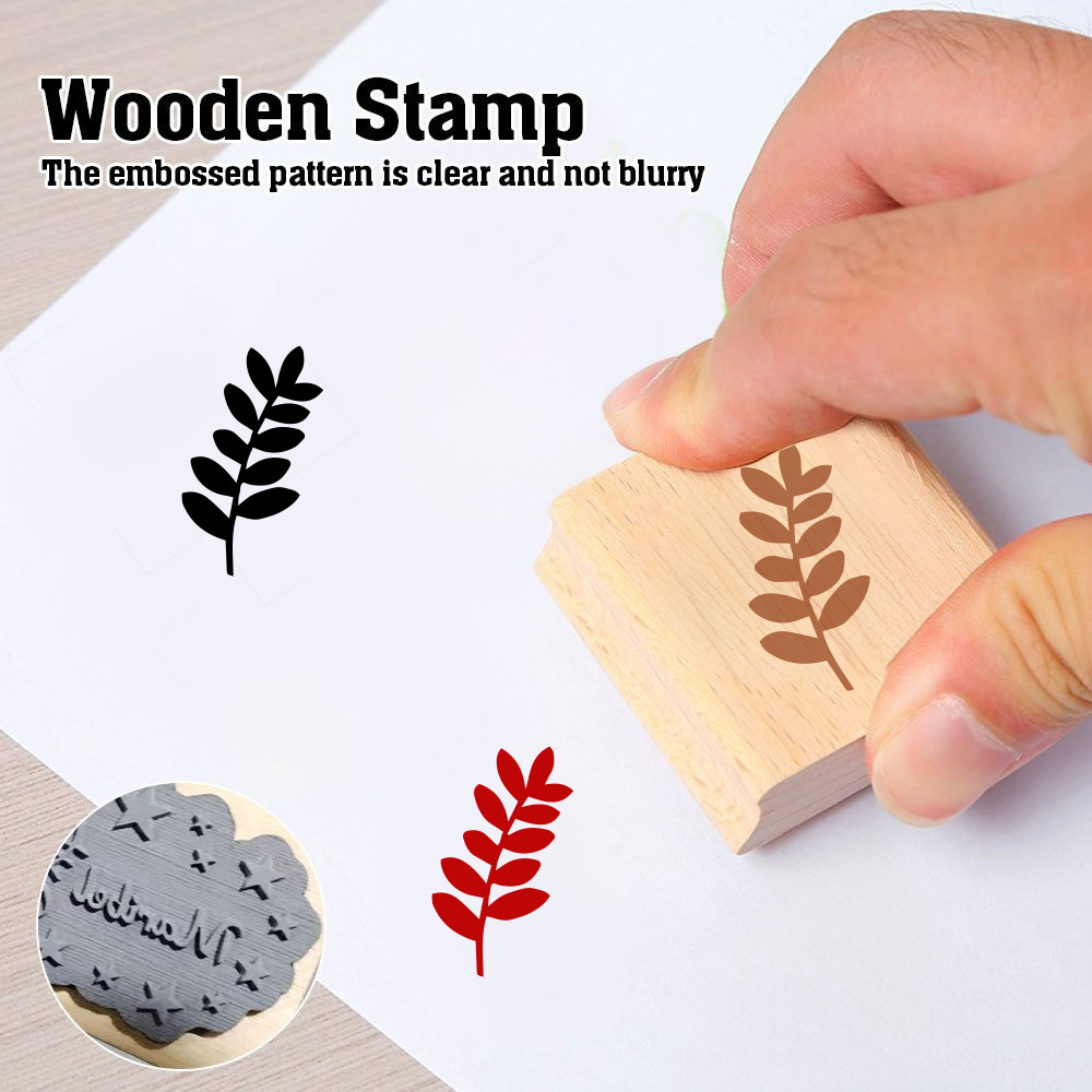 Beautiful Twig with Rounded Small-Leaf Wooden Rubber Stamp