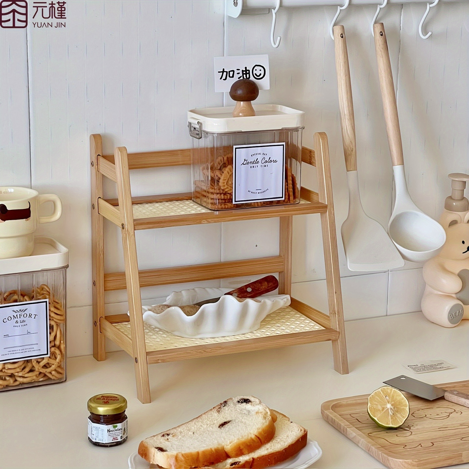 bamboo ladder holder woven rattan     countertop organizer for kitchen office or home decor     sizes ideal for jars bowls and spices office storage storage cabinets details 2