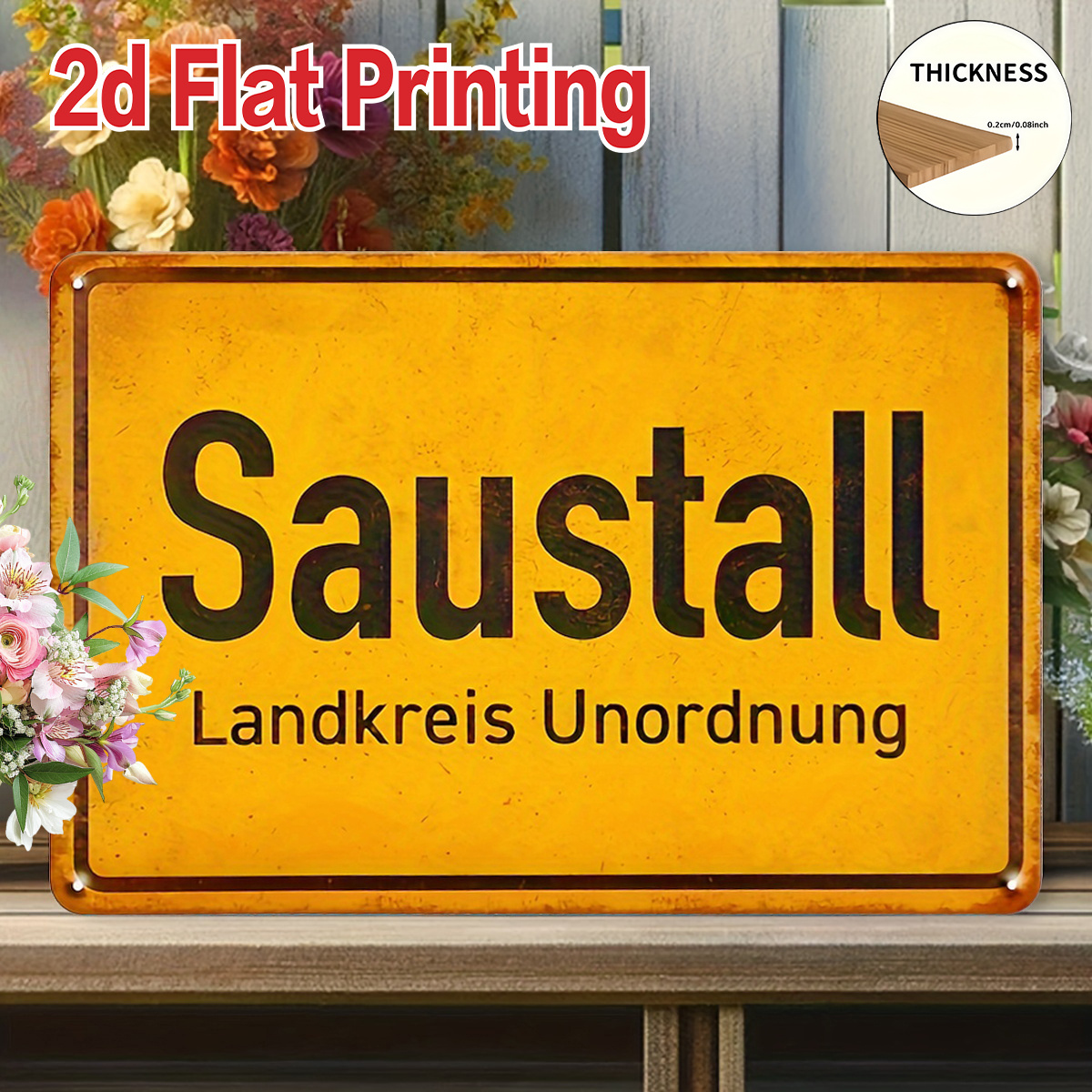 TEMU 1pc Vintage Wooden Sign - Humorous German Style Wall Art With " Landkreis Unorung" Text, Suitable For Home, Bar, Cafe, Garage - No Electricity