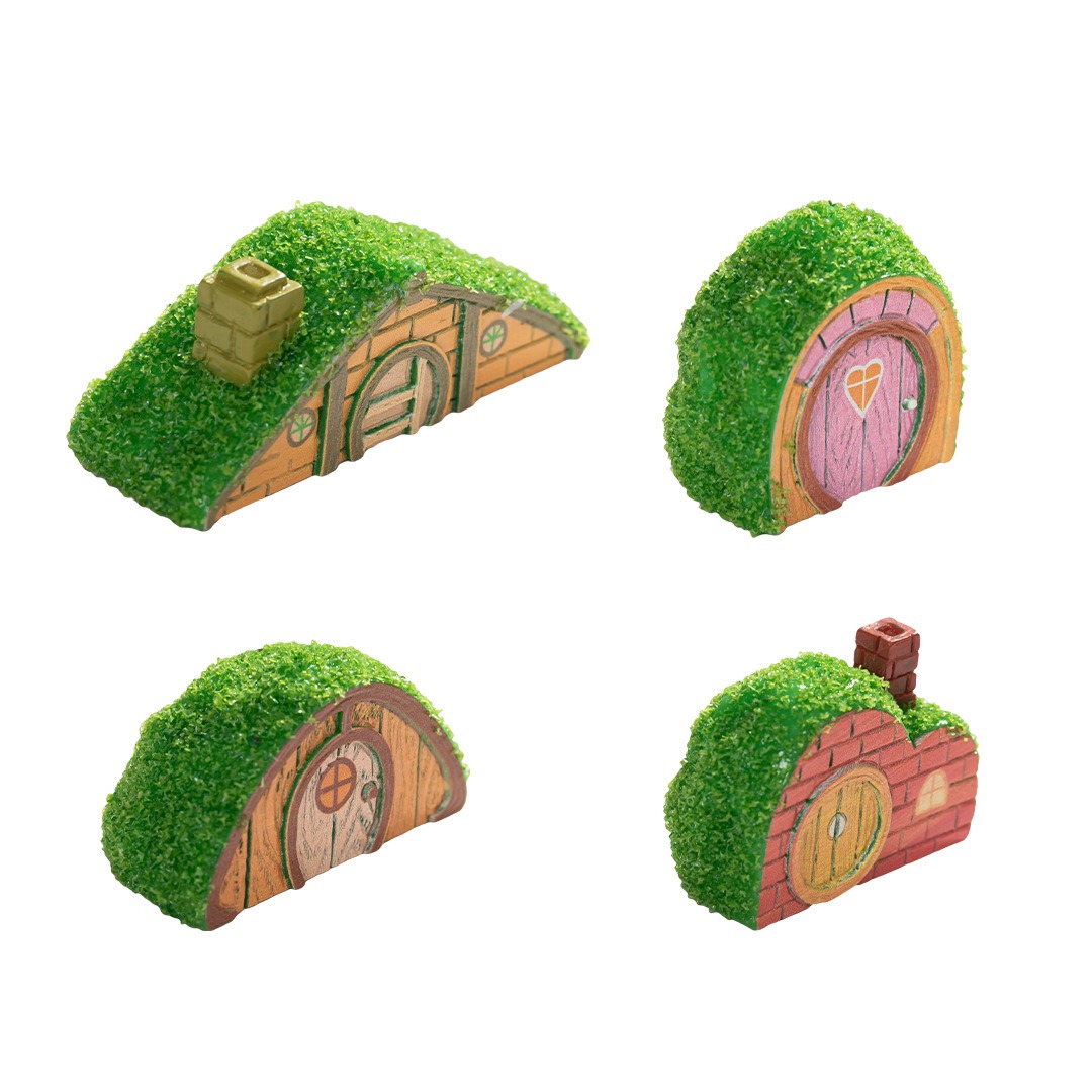TEMU 4pcs Cute Realistic Gardening Bonsai Landscape Decoration 4 Different Styles Of Wooden Houses With Moss Potted Ornaments Garden Miniature Model