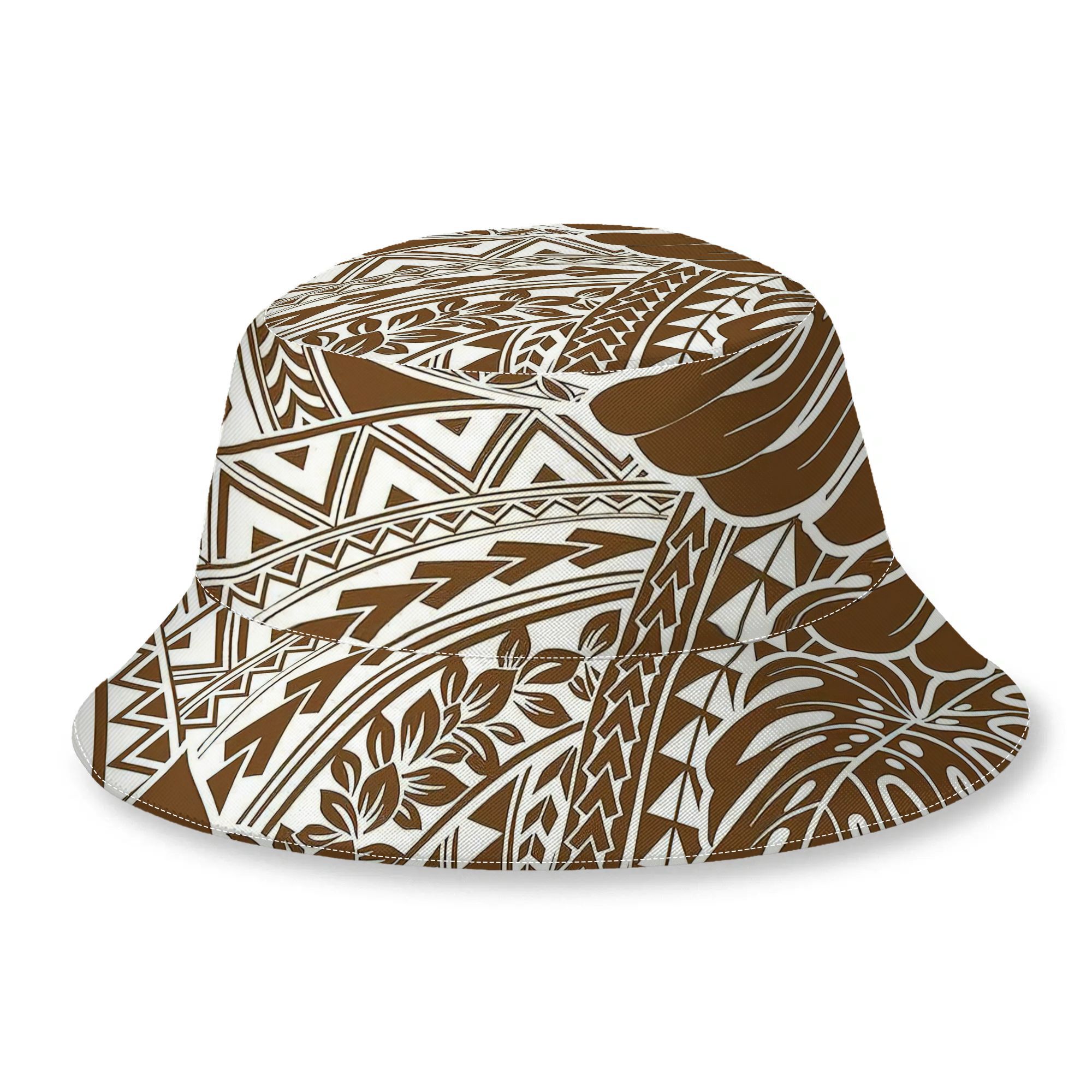 TEMU Polynesian Tribal Tattoo With Monstera Leaves Pattern Casual Printed Unisex Fisherman Bucket Hat Accessory Breathable Sun Hat For Beach Fishing