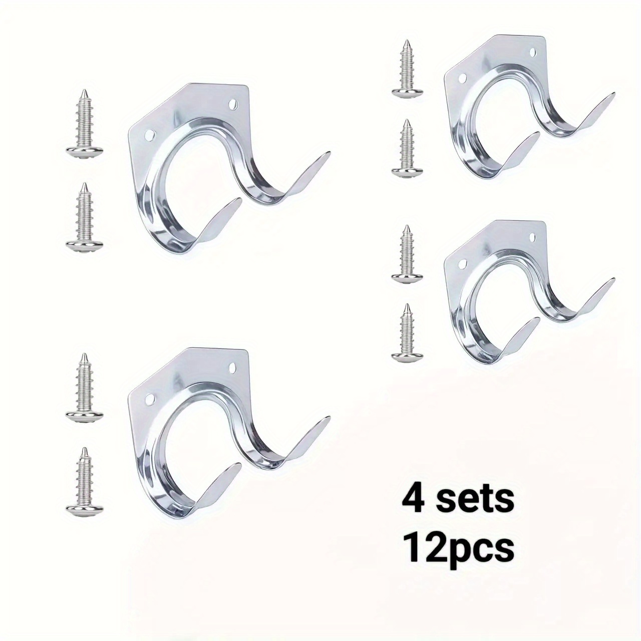 TEMU [heavy-duty Metal Tool Rack] 12pcs Heavy-duty Metal Wall-mounted Tool Rack Set - Includes 4 Hooks And 8 Screws, Garden Tool Storage Rack,