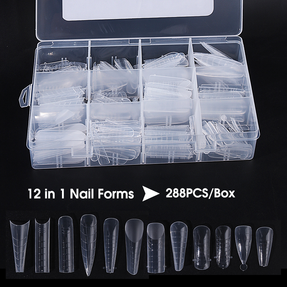 Image of 288pcs/case Dual Forms Nail Mold 12 Types 12 Sizes Full Building Nail Forms Auxiliary Extension Nail Tools False Tips Nail Extension Upper Forms Top Mold