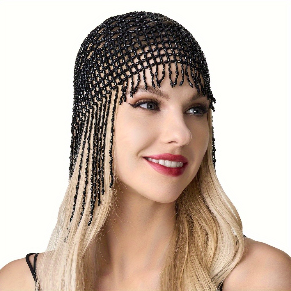 NWT Six Feathers Studio Cleopatra Belly Dance 1920s Cap Beaded Headpiece OS 1920s Beaded Cap Headpiece Roaring 20s Beaded Flapper  main image 4