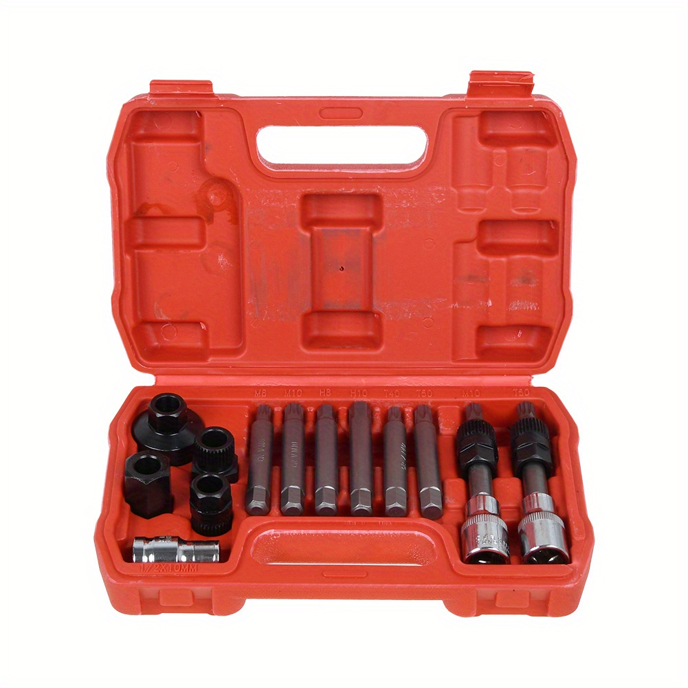 13pcs Alternator Clutch Pulley Removal Tool Alternator Freewheel Pulley Star Socket Bit Set