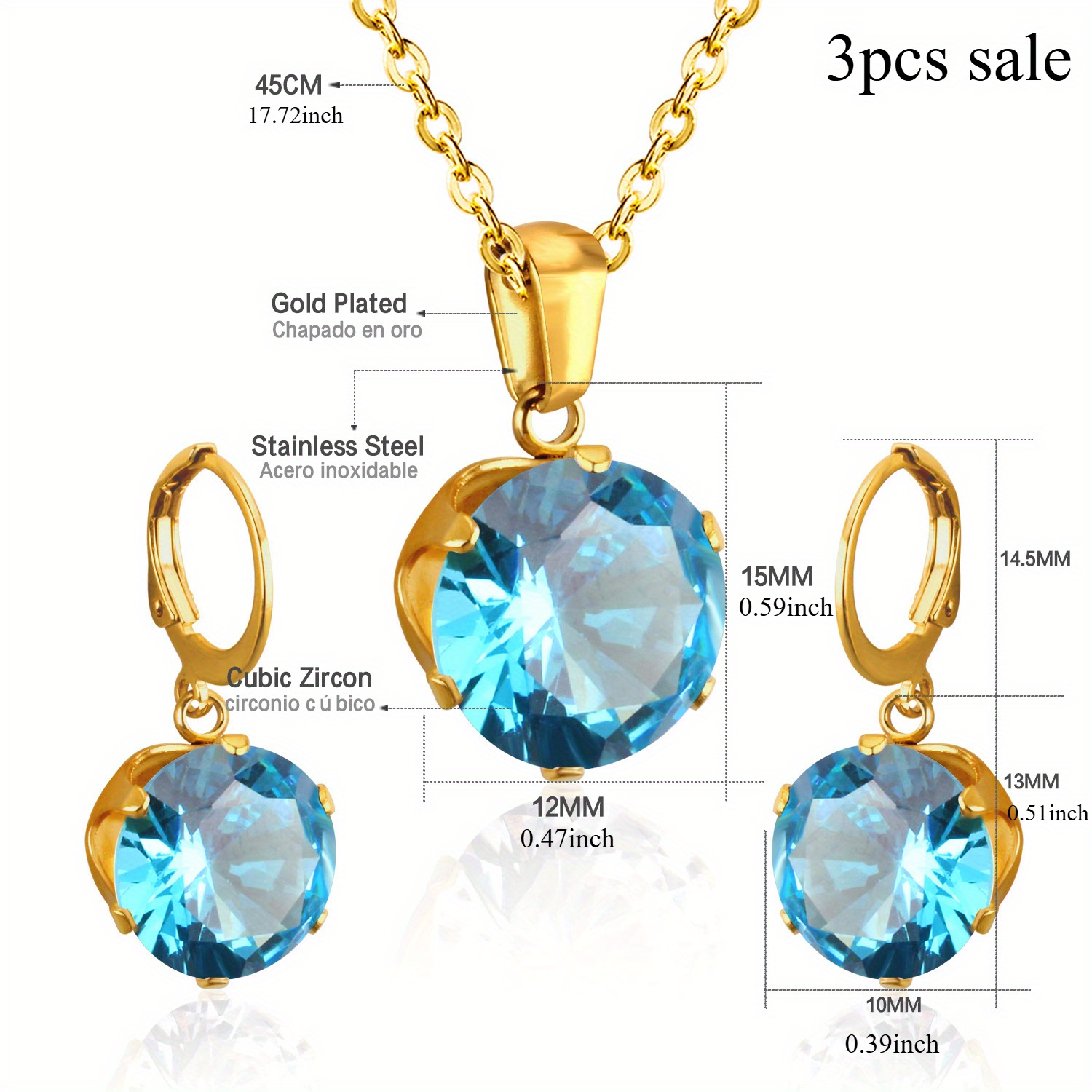 3pcs Women's French Synth. Steel Earrings & Collarbone Chain Set