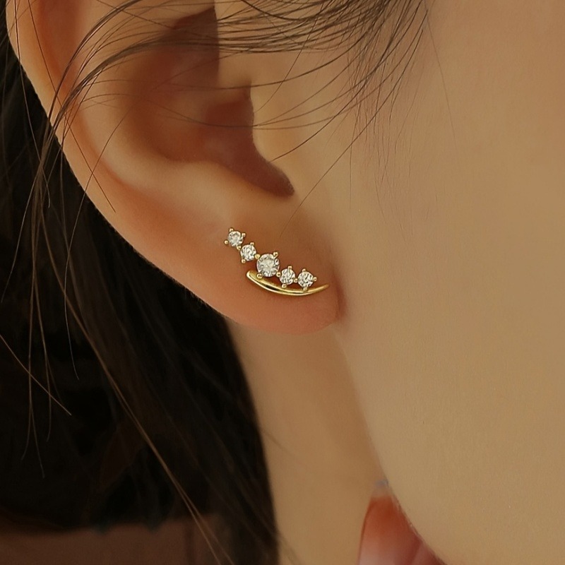 Synthetic Zirconia Moon Climber Stud Earrings for Women