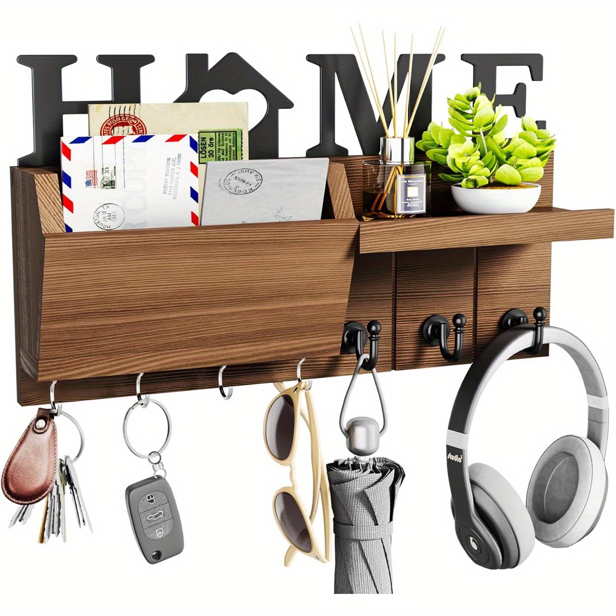 TEMU 7 Hooks Key Holder For Wall, Key Hanger Design, Key Hooks Wall Mounted With Mail Sorter For Entryway, Mudroom, Hallway, Bedroom, Kitchen, Office