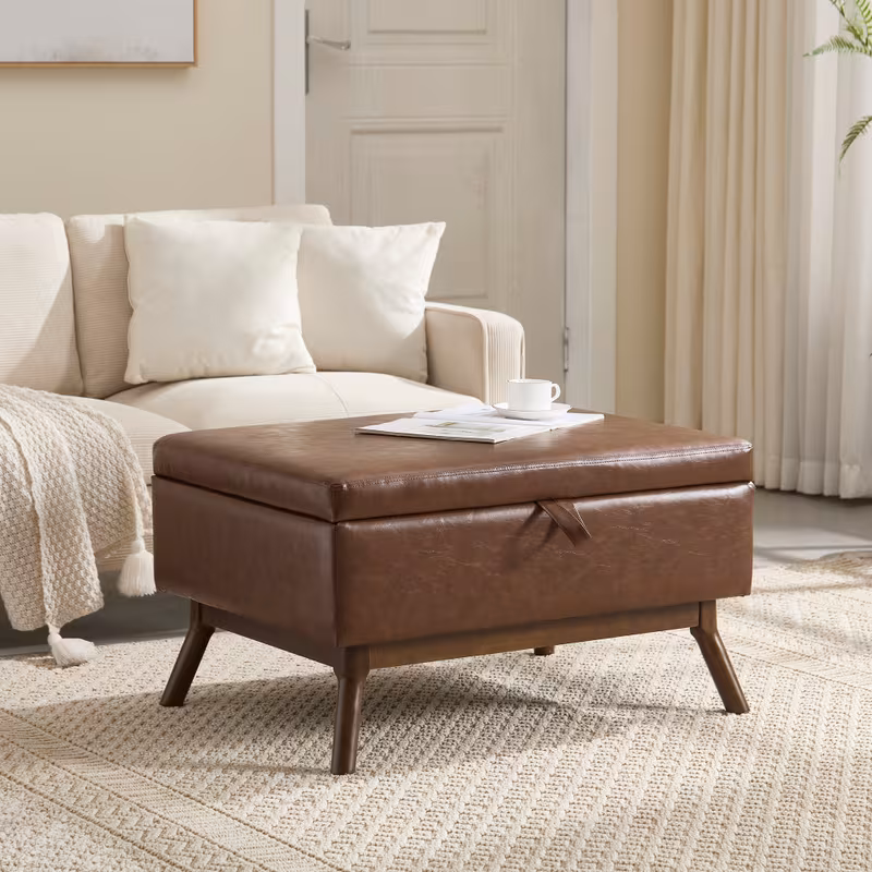 century storage ottoman multi functional coffee table and footstool with lifting top easy to assemble for living room entryway beige grey brown 12
