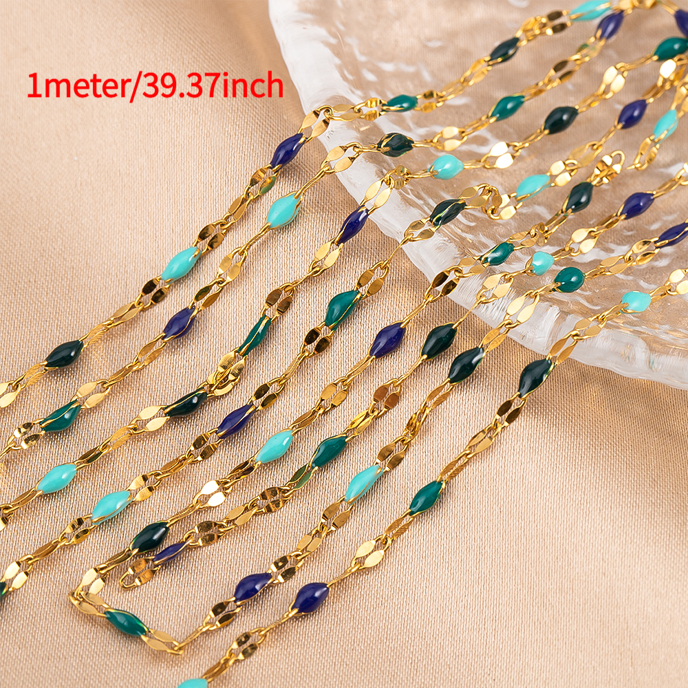 TEMU 1 Meter 304 Stainless Steel 2mm Lip Chain Blue And Green Mixed Chain Diy Necklace Bracelet Homemade Jewelry Accessories
