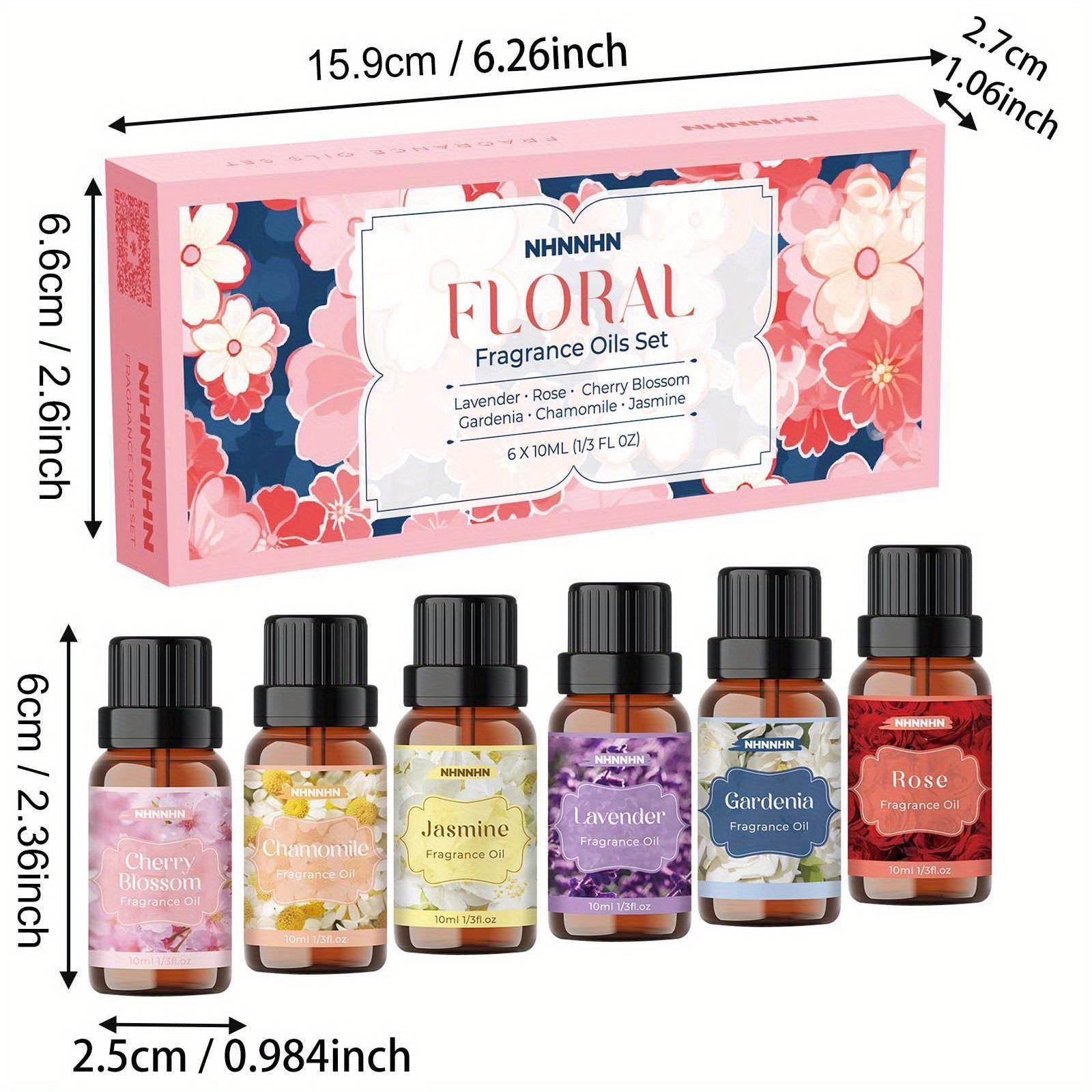 TEMU 6x10ml Premium & Essential Oils Set - Lavender, Rose, Jasmine, Cherry , , Chamomile - Fragrance Oil Scented Oils For Diffusers, Essential Oils
