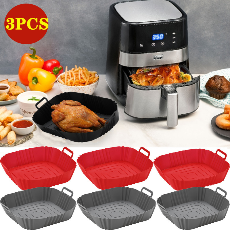 3pcs silicone air fryer basket set multi functional non stick food grade oven and air fryer accessories oven accessories details 0