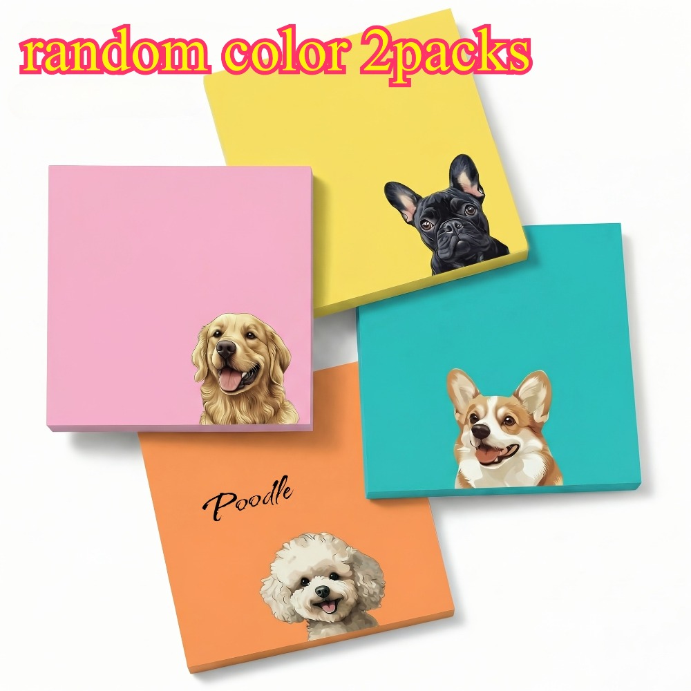 TEMU Random 2-pack Cute Dog Sticky Note Set | Kawaii Corgi, Bulldog, Golden Retriever, Chenille , Aesthetic Self-adhesive Paper, Suitable For Student