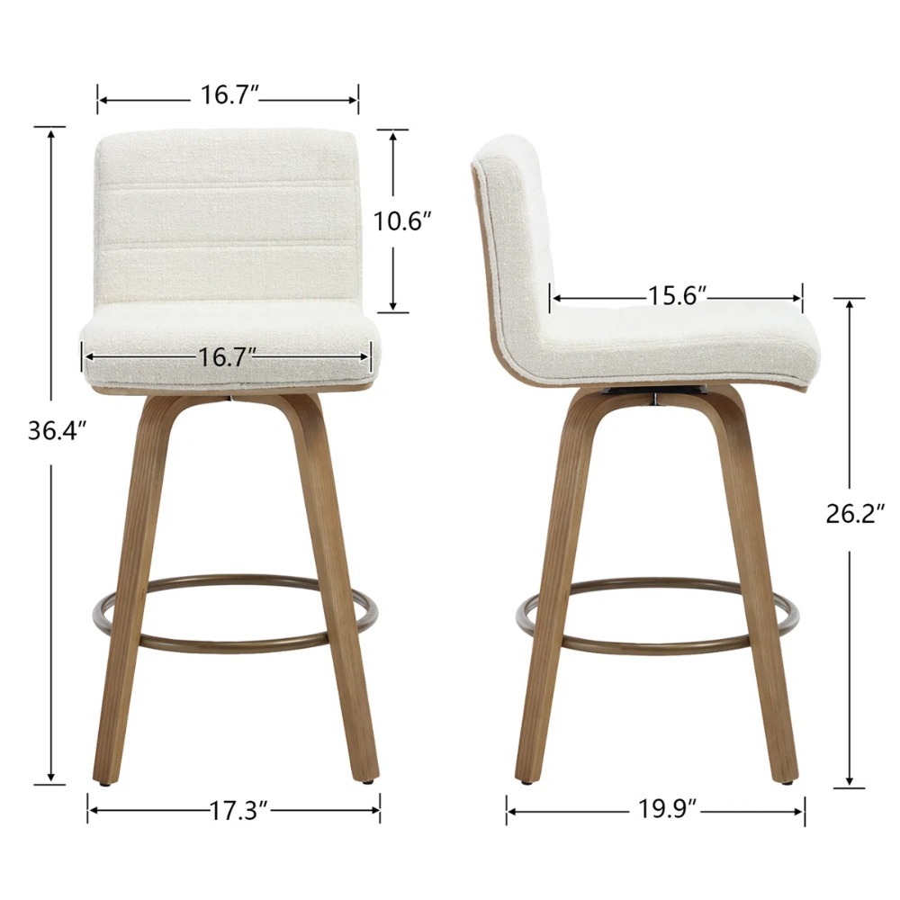 Pair of Contemporary Bar Stools Featuring Backs, Rotating Counter-Height Design, Upholstered Fabric for Kitchen Islands, Sturdy Wooden Legs, Ideal for Home Kitchens And Pubs