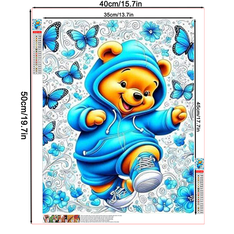 TEMU 1pc New Diy Diamond Painting Kit, Mosaic Art Blue Flower Cluster Cute Bear Illustration, High-quality Canvas For Home Decor Art Design, Suitable