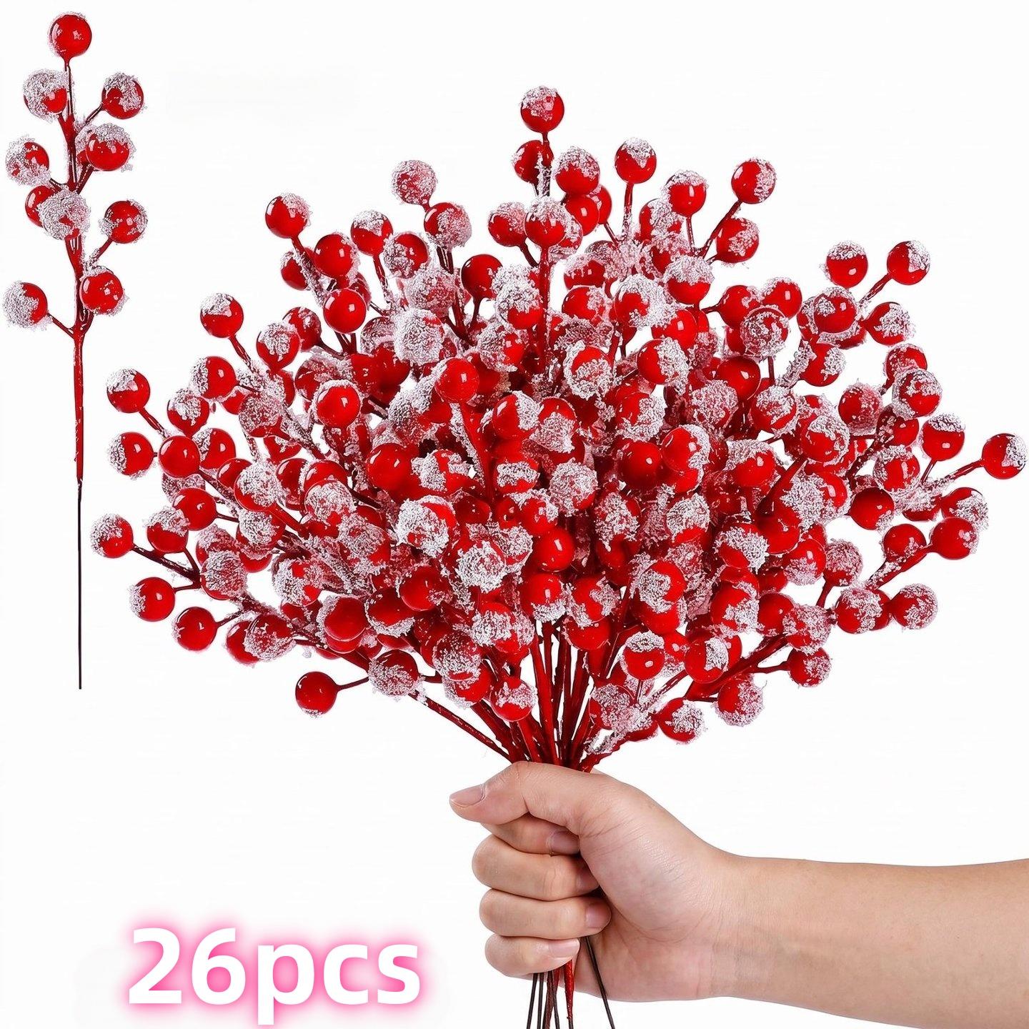 TEMU 26pcs Christmas Tree Decoration Set, 8-inch Christmas Spray Berry Branches, Artificial Stems, Suitable For Christmas Tree Branch Filling Or