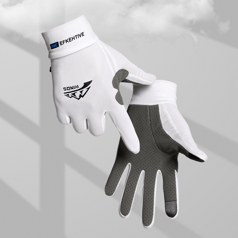 

1 Pair Men's Sporty Fishing Gloves - Anti-slip, Sun Protection, Full-finger Design For Outdoor Cycling & Boating, Breathable Polyester, White & Gray With Sonia Embroidery