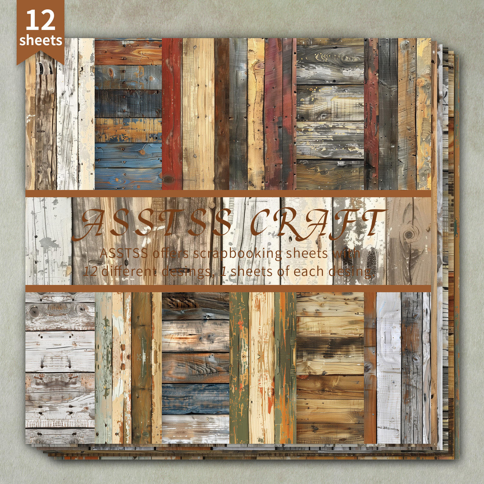 TEMU 12-sheet Asstss Inches Scrapbooking Paper Pad, Vintage Rustic Painted Wood Plank Texture Style Backing Paper Supplies, Heavyweight Cardstock For