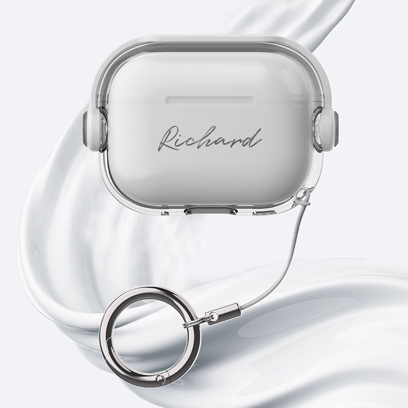 TEMU Custom Diy Self- Name Transparent Earphone Case With Charm And Lanyard Hook, Suitable For Earphone Case Pro 3