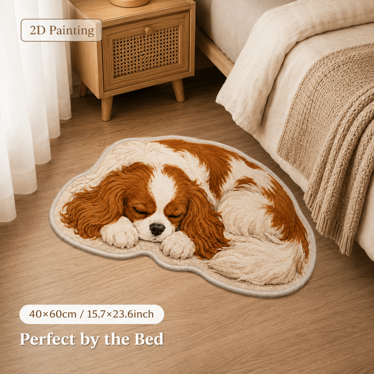 TEMU 2d Flat, 1pc 2d Painting 850g/m² Velvet Doormat, Sleeping King Charles Spaniel Realistic Plush Texture Wavy Irregular Shape Lazy And Cozy