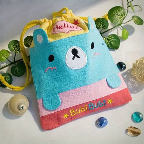 bear embroidered applique draw string bag drawstring pouch 6 7 8 5