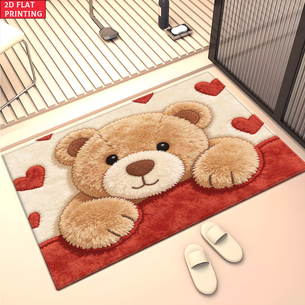 TEMU 2d Flat, 2d Flat 1pc 850gsm Bear And Mat, Outdoor Mat, Outdoor Rug, Bath Mat, Microfiber Absorbent Machine Washable Rug For Bedroom, Living Room