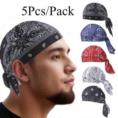 5pcs bohemian pirate bandana set for men sports bicycle casual headwear sports headwear bohemian style sweatwicking material versatile multifunctional scarf mens fashion
