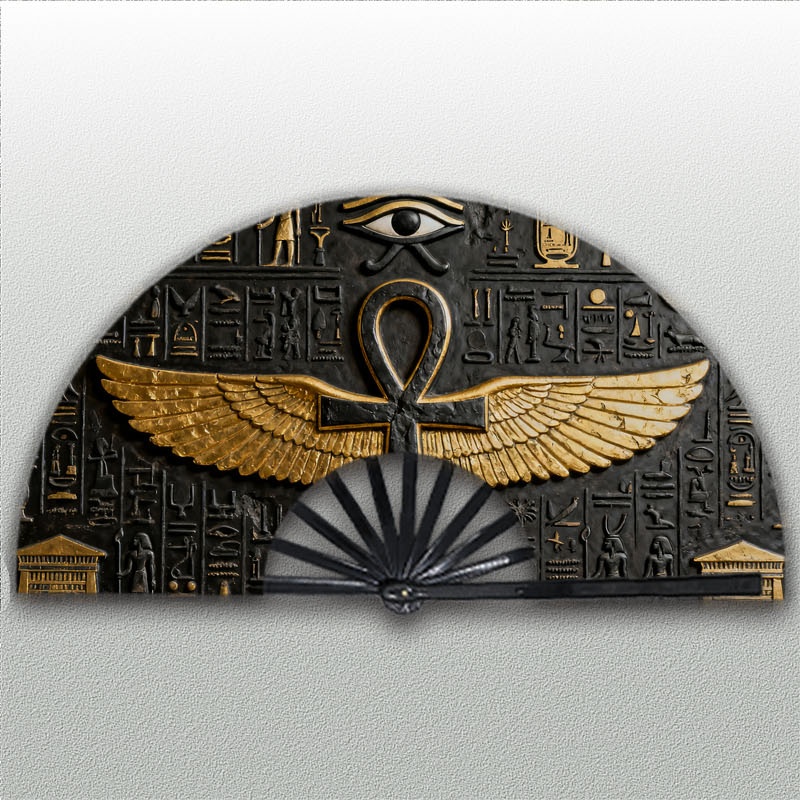TEMU 1pc Egyptian-themed Hand Fan, With Ankh, Scarab , And Eye Of Horus Symbols - Exquisite Ancient Egyptian , , Lightweight Daily Cooling Fan