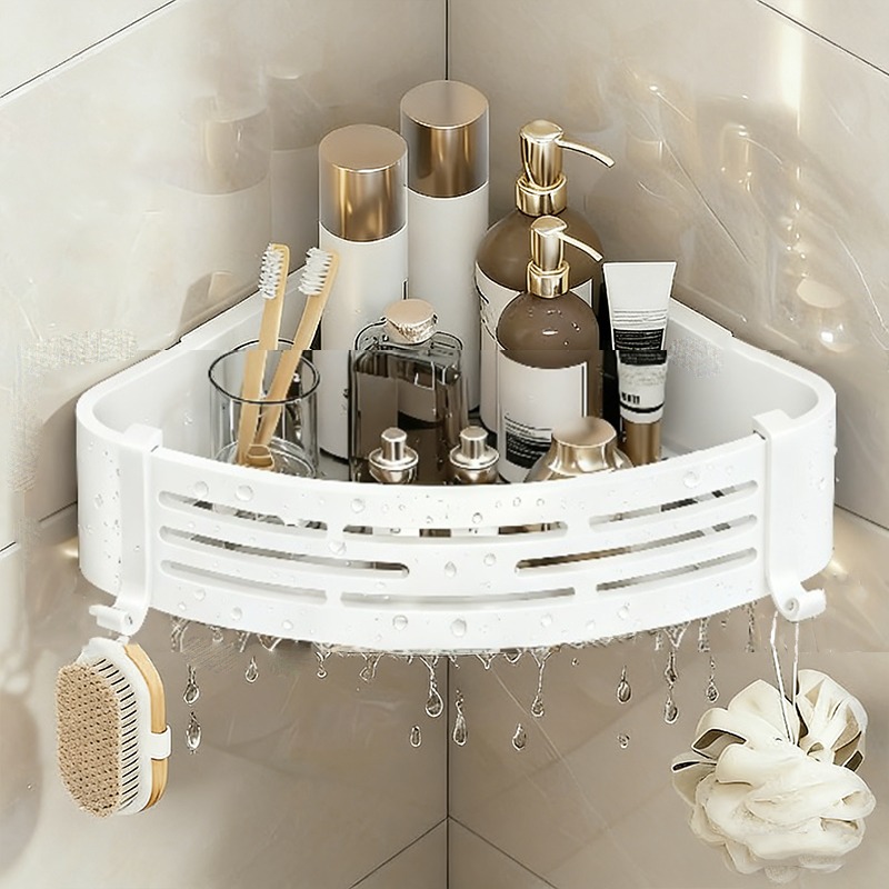 E-shop Eck-Duschregal ohne Bohren, Wandmontierter dreieckiger Badezimmer-Organizer für Shampoo- und Seifenablage