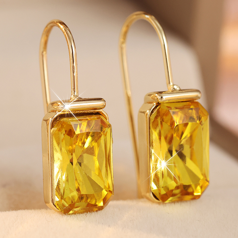 TEMU Boucles d'oreilles rectangulaires jaunes pour femmes, en synthétique, à crochet fin, design minimaliste, polyvalentes pour les quotidiens et
