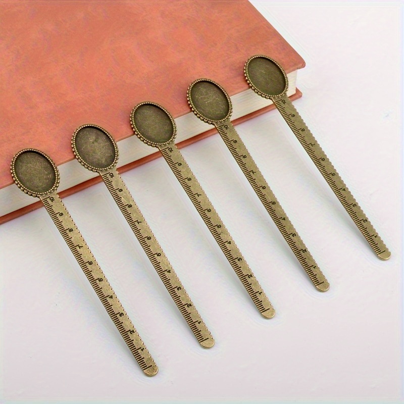 TEMU Lot de 5 marque-pages de règle en métal vintage avec base pour cabochon, support pour cabochon camée, accessoires de bricolage pour marque-pages