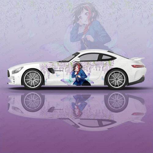 anime beauty wisteria flower and vinyl car decal durable pvc body sticker design with purple floral for vehicle side decor anime car sticker